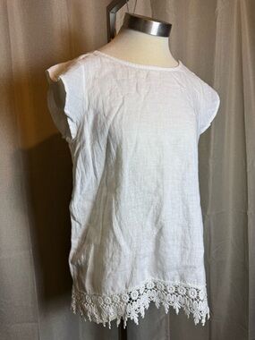 TERZO MILLENNIO 100% Linen Short Sleeve Flowy Top Size Small